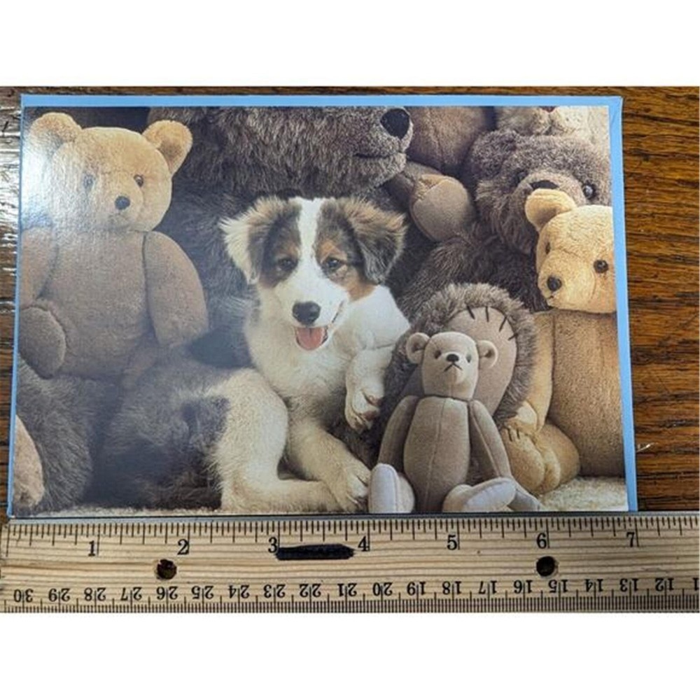 Vtg Australian Shepherd Puppy Working Dog Blank Note Greeting Card Teddy Bears